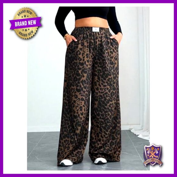 Plus Size High Waisted Wide Leg Pants with Pockets Casual Polyester - Picture 3 of 5